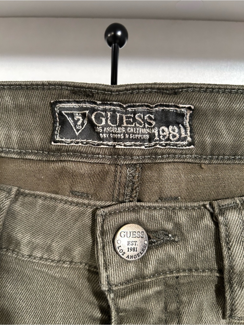 Guess Vintage Olive Green Cargo Skinny Pants with Zipper Details Rare - Picture 2 of 8